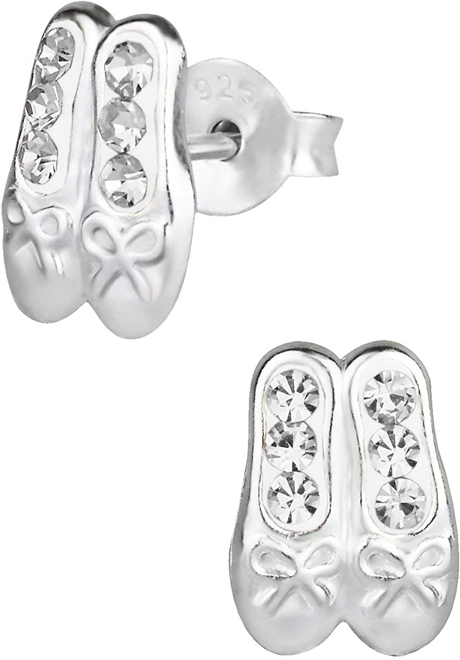 Hypoallergenic Sterling Silver Ballet Dancer Earrings for Kids (Hoop Slippers)