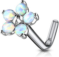 Forbidden Body Jewelry 20g Surgical Steel Synthetic Opalite Stone Flower L-Shape Nose Ring