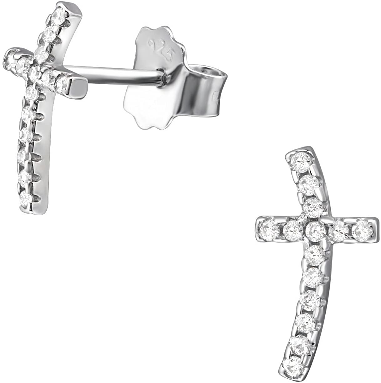 Hypoallergenic Sterling Silver CZ Cross Stud Earrings for Kids (Nickel Free)