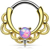 Forbidden Body Jewelry 16g Synthetic Opal Surgical Steel Filigree Lacey Detail Septum Hoop Clicker Ring