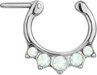 Forbidden Body Jewelry 16g Surgical Steel Synthetic Clear Opal Hanger Septum Clicker Hoop