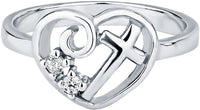 Kinzie Fashion Christian Promise Ring for Her: Sterling Silver CZ Simulated Diamond Heart & Cross Ring