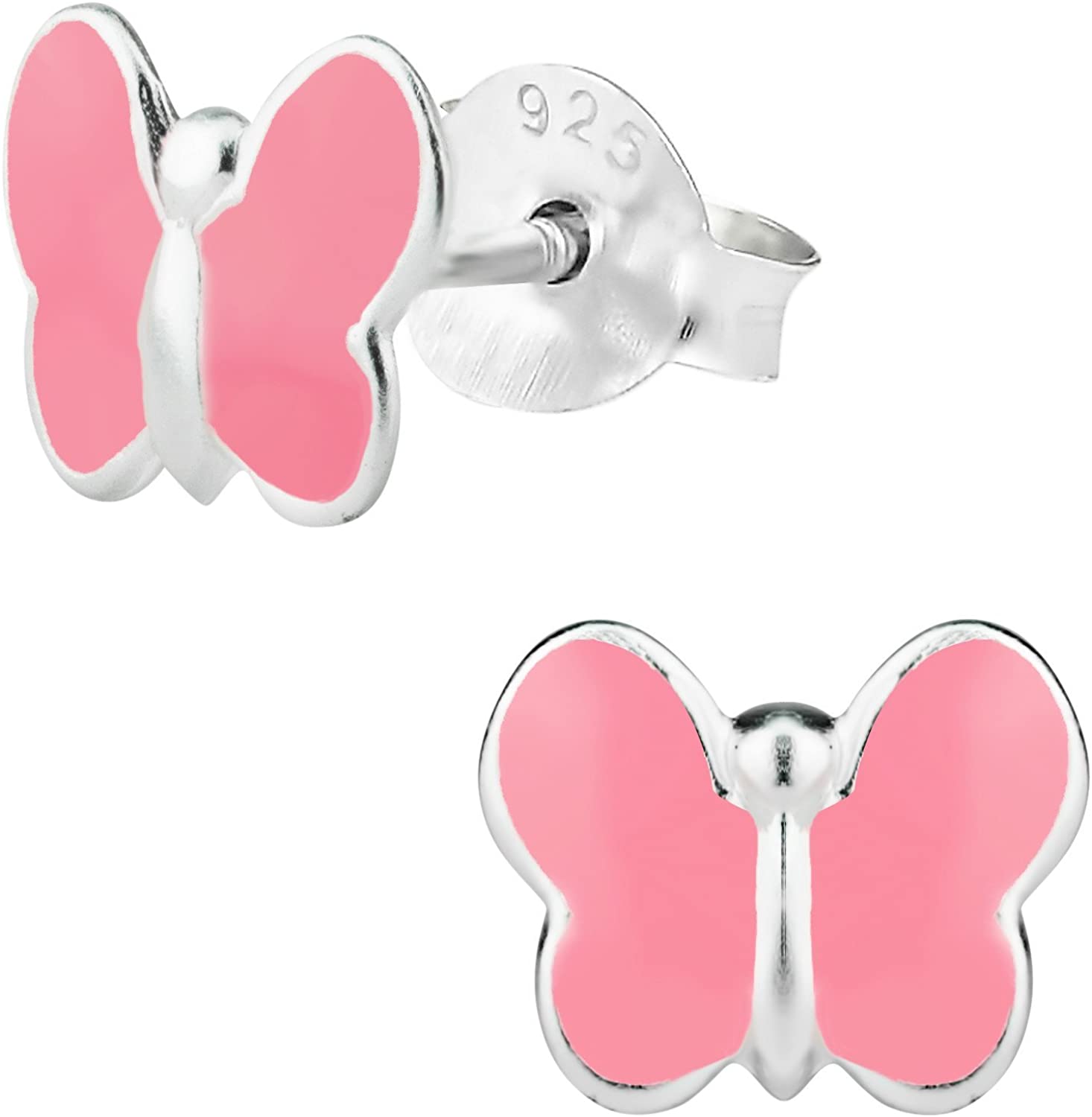 Hypoallergenic Sterling Silver Pink Butterfly Stud Earrings for Kids (Nickel Free)