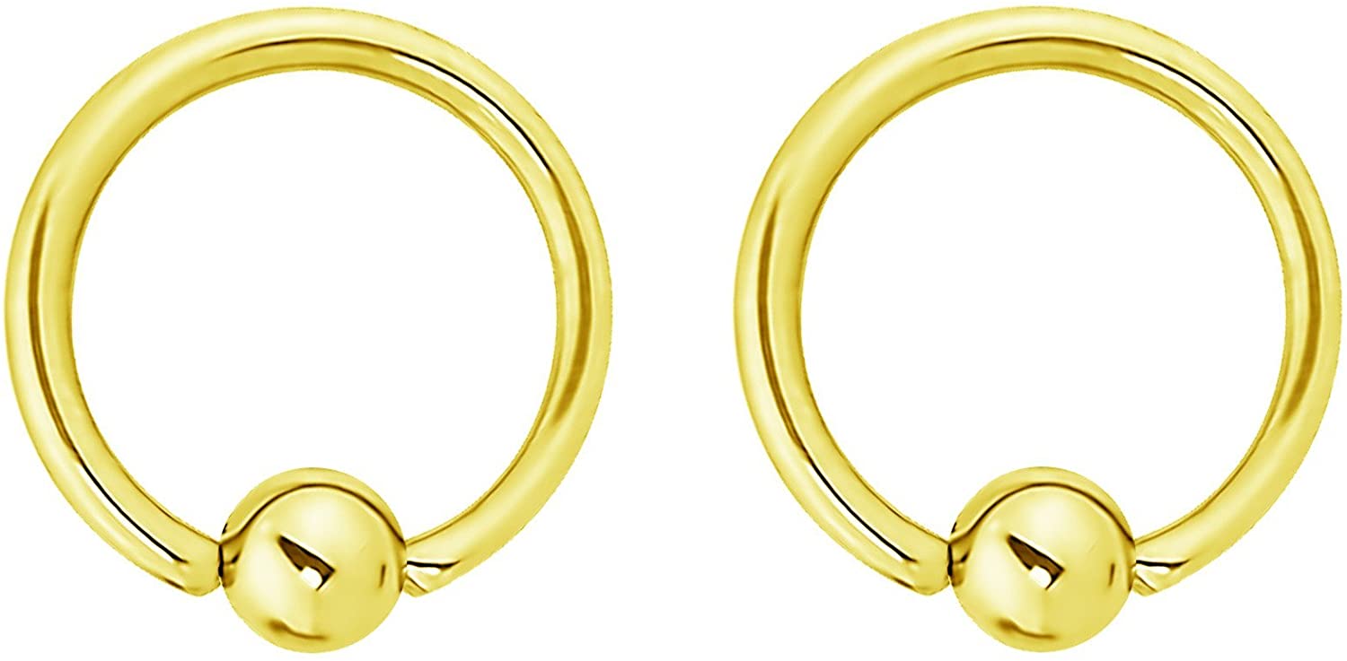 Forbidden Body Jewelry Pair 2g-20g Gold & Rose Gold Tone Surgical Steel Captive Bead Body Piercing Hoops (2pcs)