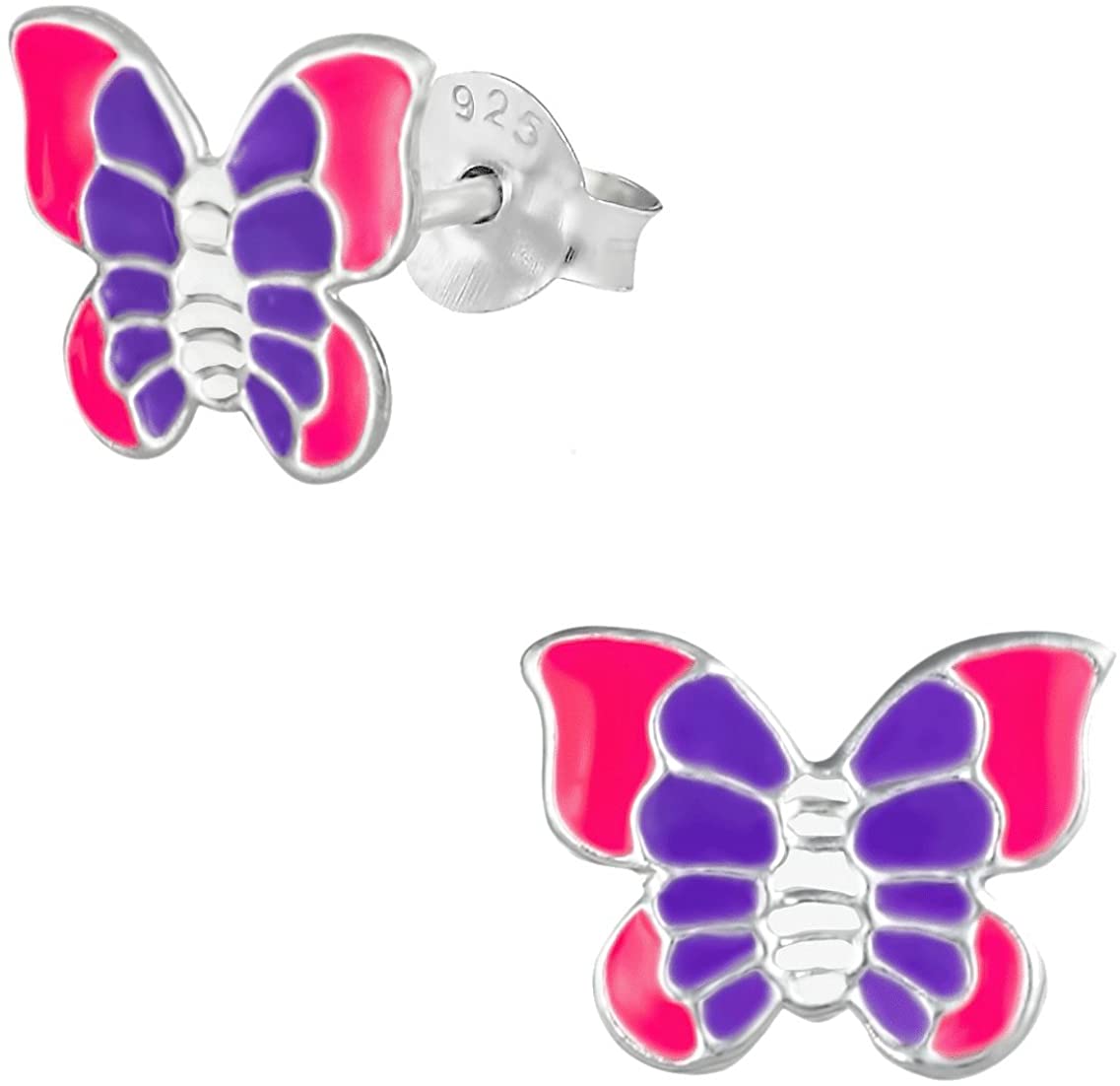 Hypoallergenic Sterling Silver Pink & Purple Butterfly Stud Earrings for Kids (Nickel Free)