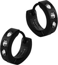 Stainless Steel Black IP Plated CZ Crystal Studded Huggie Hoop Earrings for Men