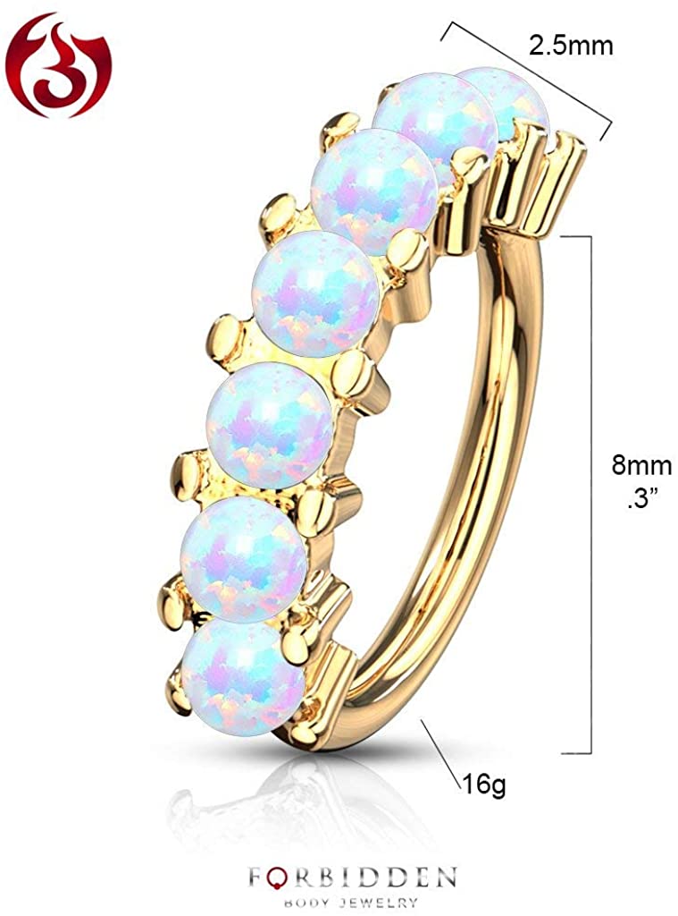 Forbidden Body Jewelry 16-20g 8mm Surgical Steel Bendable Nose/Rook/Helix Hoop Lined w/Synthetic Opals (Choose Gauge/Color)