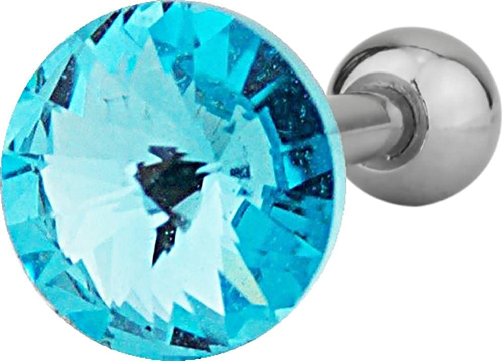 Forbidden Body Jewelry 16g Surgical Steel 1/4" Cartilage Piercing Aqua Blue Crystal Stud Barbell