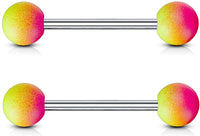 Forbidden Body Jewelry 16mm Surgical Steel Nipple Barbells with 6mm Two-Tone Rubber Coated End Balls