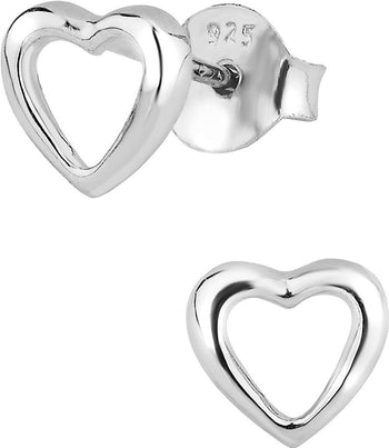 Hypoallergenic Sterling Silver Hollow Heart Stud Earrings for Kids (Nickel Free)