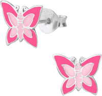 Hypoallergenic Sterling Silver Pink Butterfly Stud Earrings for Kids (Nickel Free)