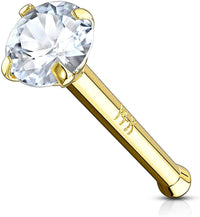 14k Gold 2mm CZ Simulated Diamond 20g Nose Stud