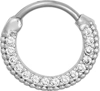 Forbidden Body Jewelry 16g Septum Ring Clicker: 16 Gauge 7/16 Inch Surgical Steel Framed CZ Crystal Pave Hoop Clicker Ring