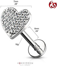 Forbidden Body Jewelry 16g 6-8mm Internally Threaded Surgical Steel Cartilage/Tragus/Labret/Monroe Piercing Stud w/CZ Heart Top