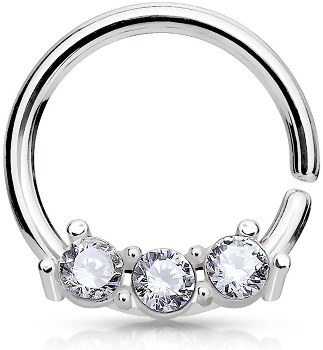 Forbidden Body Jewelry 18g 8mm Surgical Steel Bendable Triple CZ Cartilage & Septum Hoop