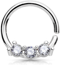 Forbidden Body Jewelry 18g 8mm Surgical Steel Bendable Triple CZ Cartilage & Septum Hoop