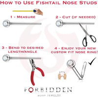 Forbidden Body Jewelry 18-20g Surgical Steel 2mm Press Fit CZ Fishtail Custom Bend Nose Stud