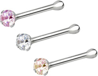 Forbidden Body Jewelry Set of 3 Nose Rings: 22g Sterling Silver CZ Simulated Diamond Micro Nose Studs