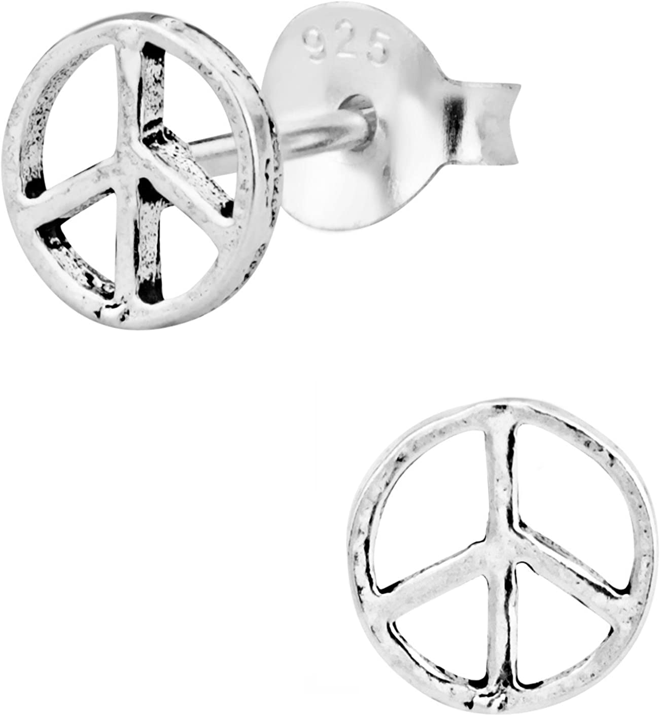 Hypoallergenic Sterling Silver Peace Sign Stud Earrings for Kids (Nickel Free)