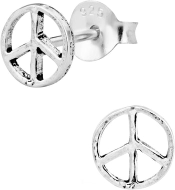 Hypoallergenic Sterling Silver Peace Sign Stud Earrings for Kids (Nickel Free)