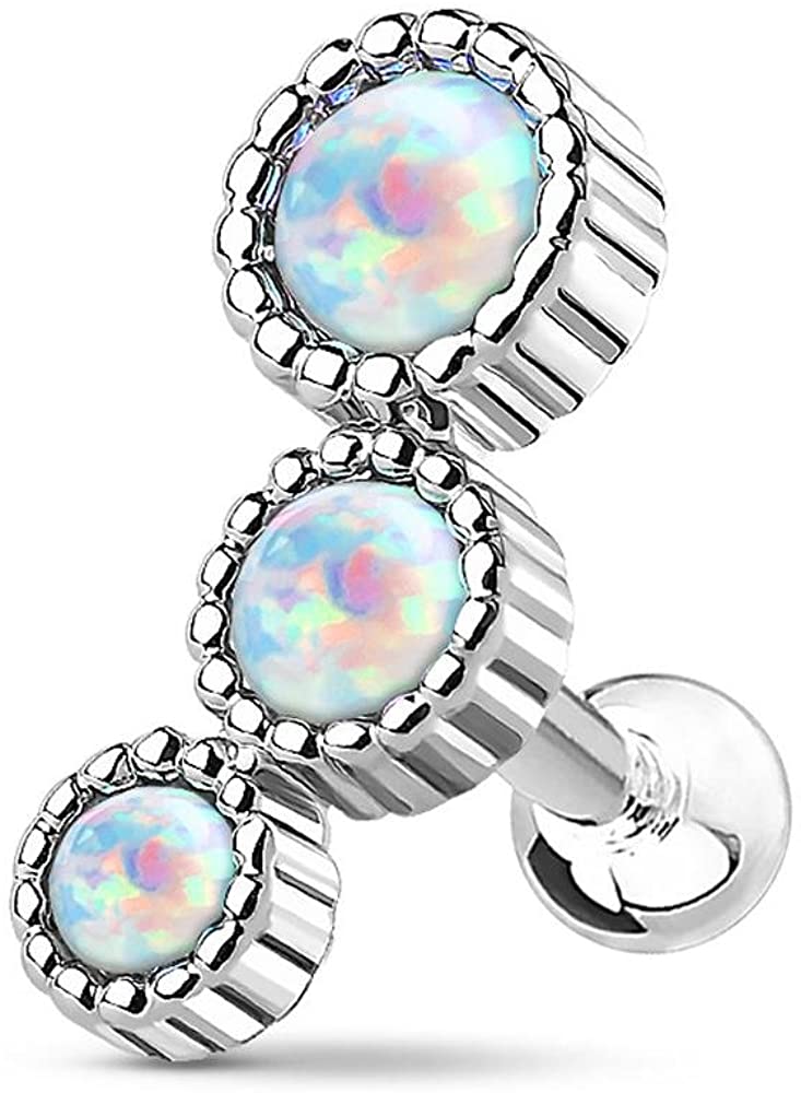 Forbidden Body Jewelry 16g Surgical Steel Triple Round Opalite Cartilage Stud Earring