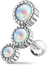 Forbidden Body Jewelry 16g Surgical Steel Triple Round Opalite Cartilage Stud Earring