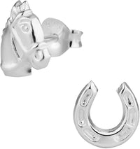 Hypoallergenic Sterling Silver Horse & Horseshoe Cute Mismatched Stud Earrings for Kids (Nickel Free)