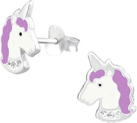 Hypoallergenic Sterling Silver Unicorn Stud Earrings for Girls (Nickel Free) (Crystal/Purple)