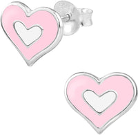 Hypoallergenic Sterling Silver Two Tone Pink & White Heart Stud Earrings for Kids (Nickel Free)