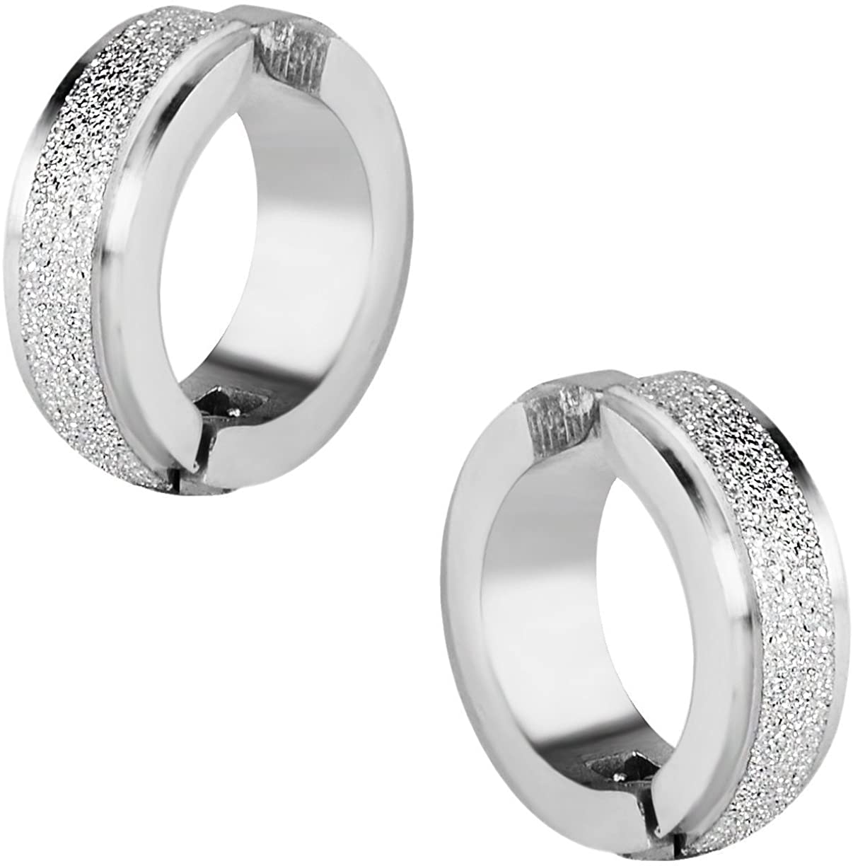 Stainless Steel Polished Iced Out Clip On Huggie Hoop Earrings