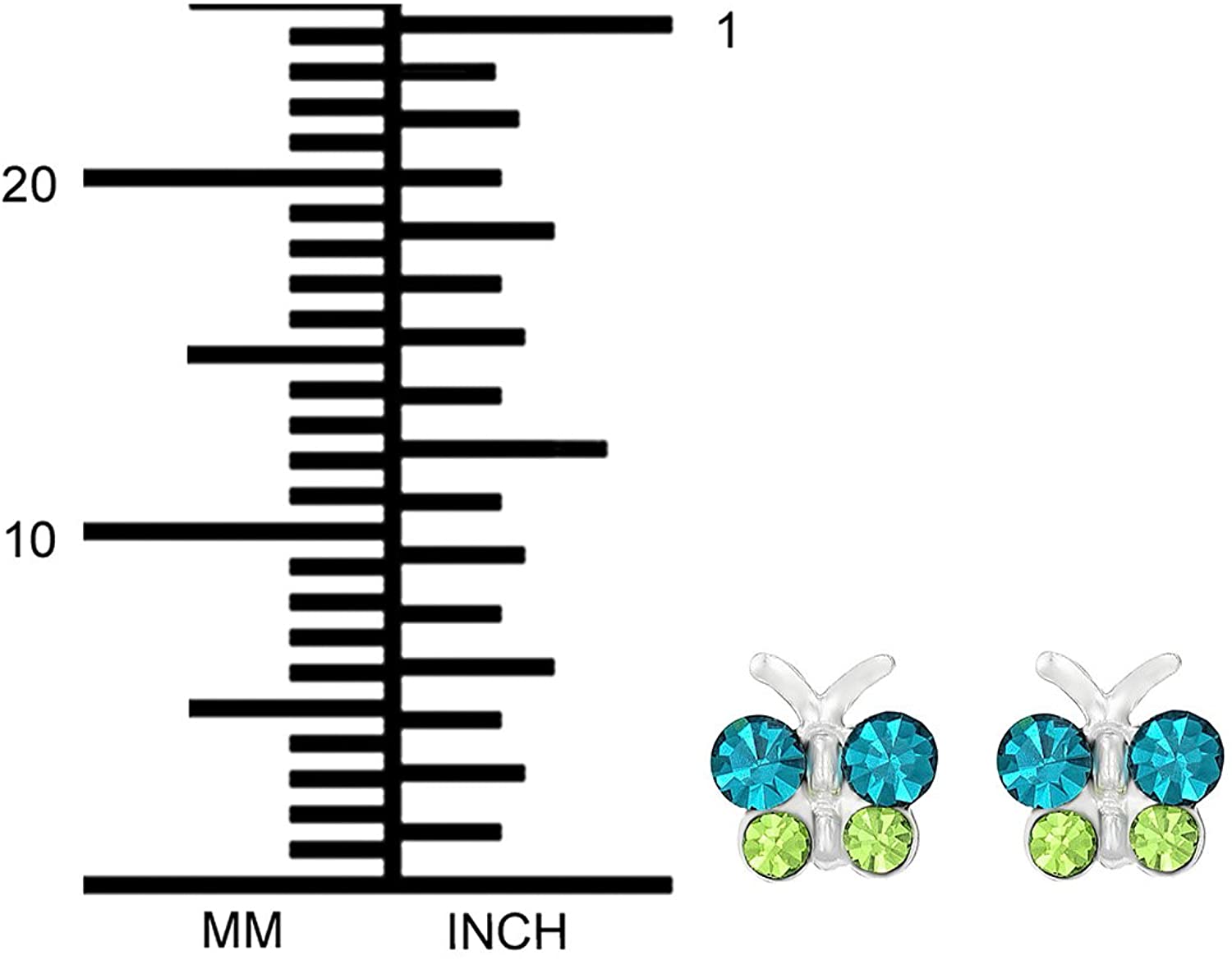 Hypoallergenic Sterling Silver Teal & Green Crystal Butterfly Stud Earrings for Kids (Nickel Free)