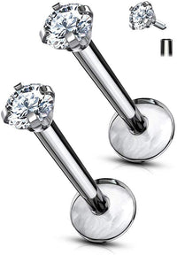 Forbidden Body Jewelry 16g Titanium Internally Threaded CZ Top Helix/Cartilage/Labret Piercing Stud