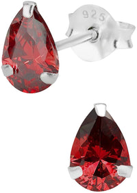 Hypoallergenic Sterling Silver Pear Cut Red CZ Stud Earrings for Kids (Nickel Free)