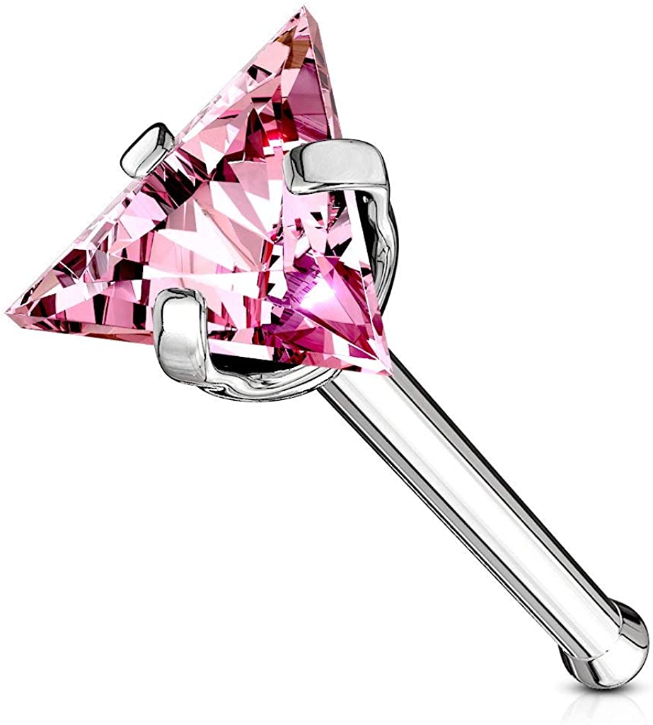 Forbidden Body Jewelry 20g Surgical Steel Nose Stud with 3.5mm Triangle CZ Top