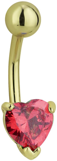 Forbidden Body Jewelry 14kt Gold Plated CZ Crystal Heart Belly Button Ring - Red