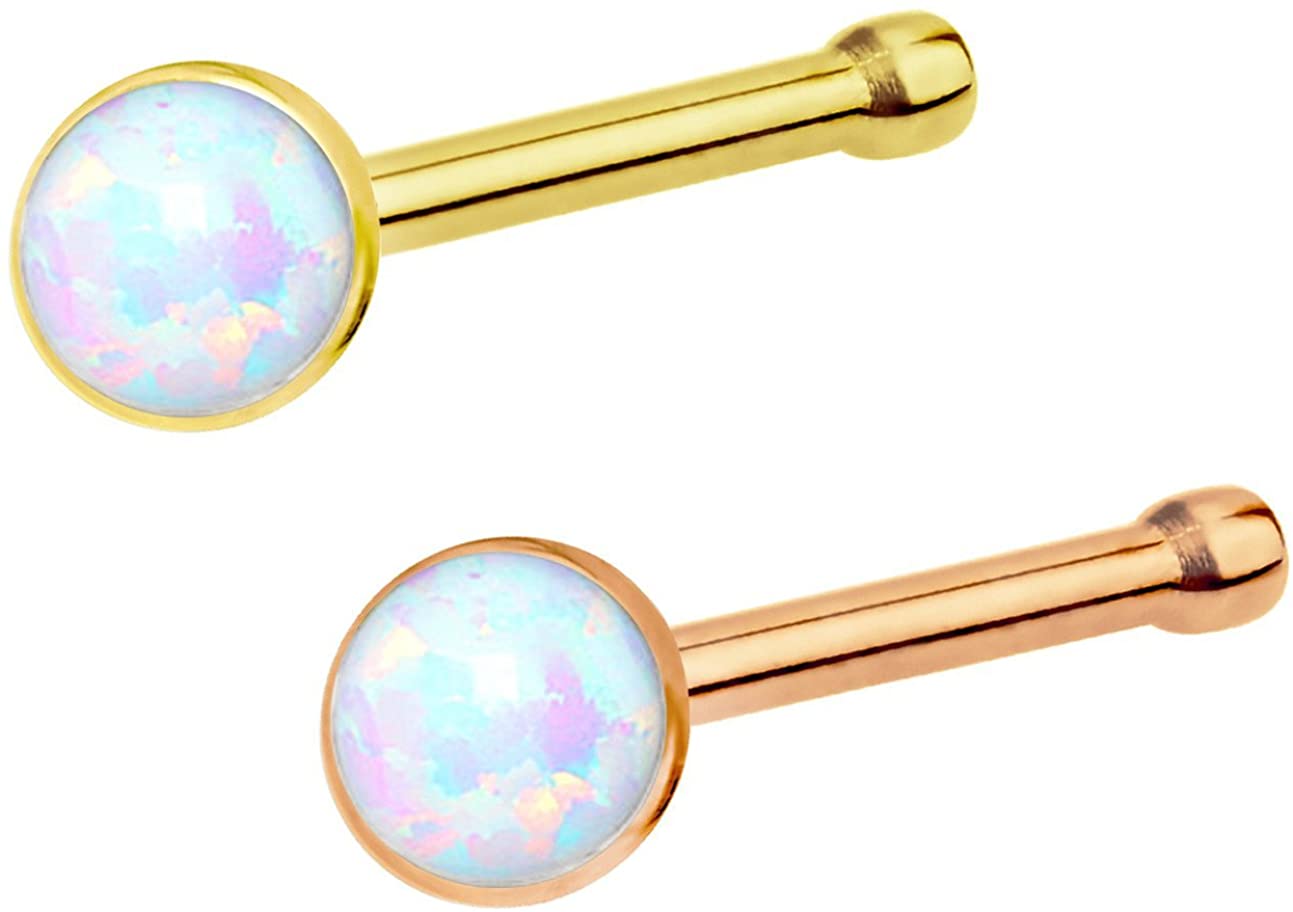 Forbidden Body Jewelry 20g 6mm Surgical Steel, Gold IP Plated & Rose Gold IP Plated Synthetic Opal Top Nose Stud