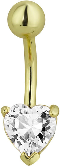 Forbidden Body Jewelry 14kt Gold Plated CZ Crystal Heart Belly Button Ring - Clear