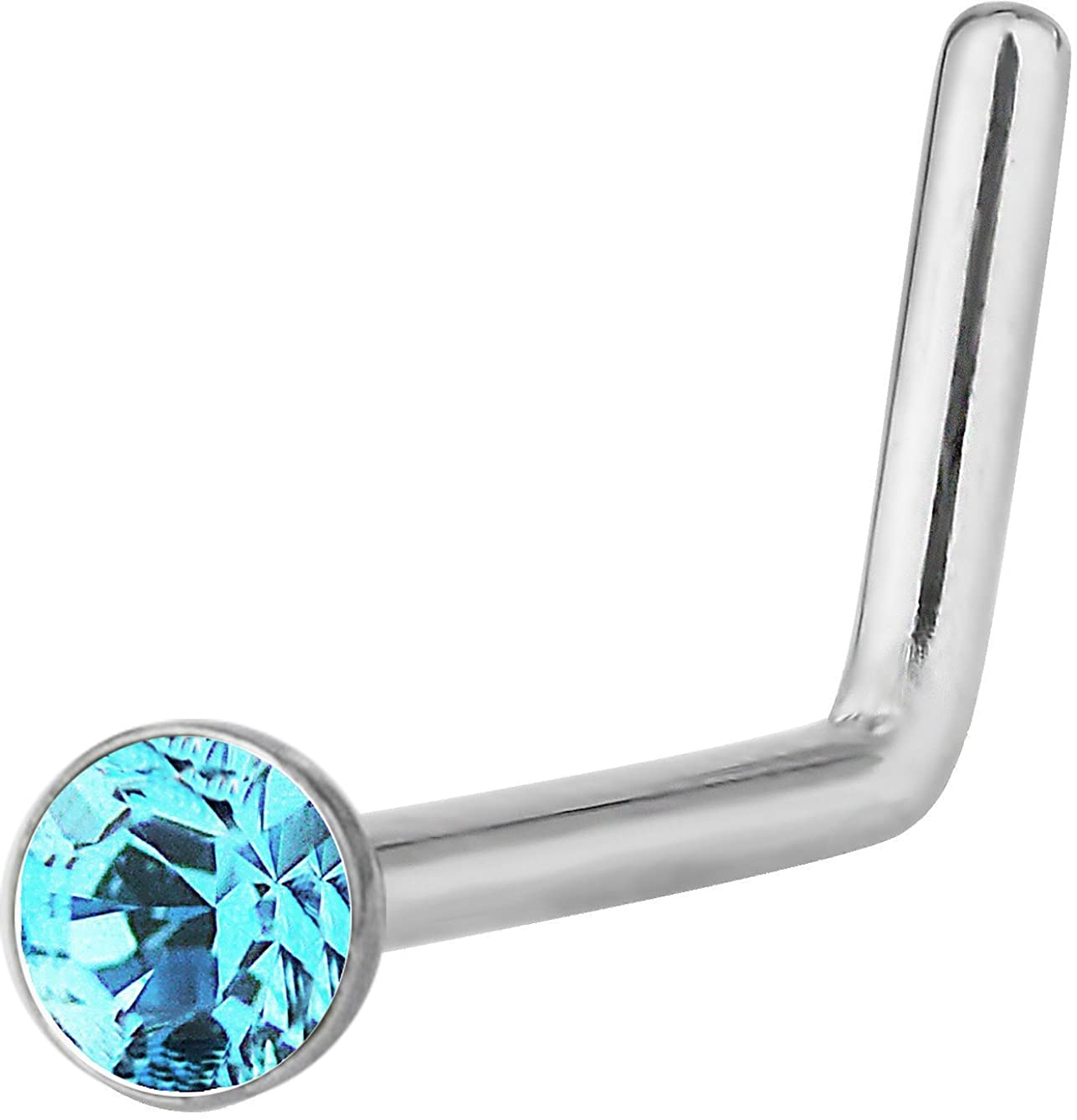 Forbidden Body Jewelry 20G Surgical Steel 6mm L-Shaped Nose Piercing Stud with 2.5mm Crystal Top