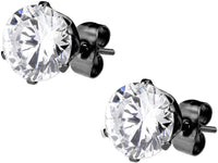 CZ Simulated Diamond Black IP Plated Surgical Steel Stud Earrings for Men