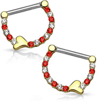 Forbidden Body Jewelry Pair of Surgical Steel 1/2 Inch CZ Crystal Lined Sweetheart Nipple Ring Clikers