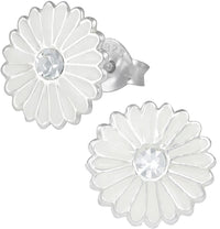 Hypoallergenic Sterling Silver White Flower with Crystal Stud Earrings for Kids (Nickel Free)