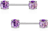 Forbidden Body Jewelry Pair of Surgical Steel 9/16 Inch (14mm) Glittery Faux Opal Stone Sexy Nipple Barbells