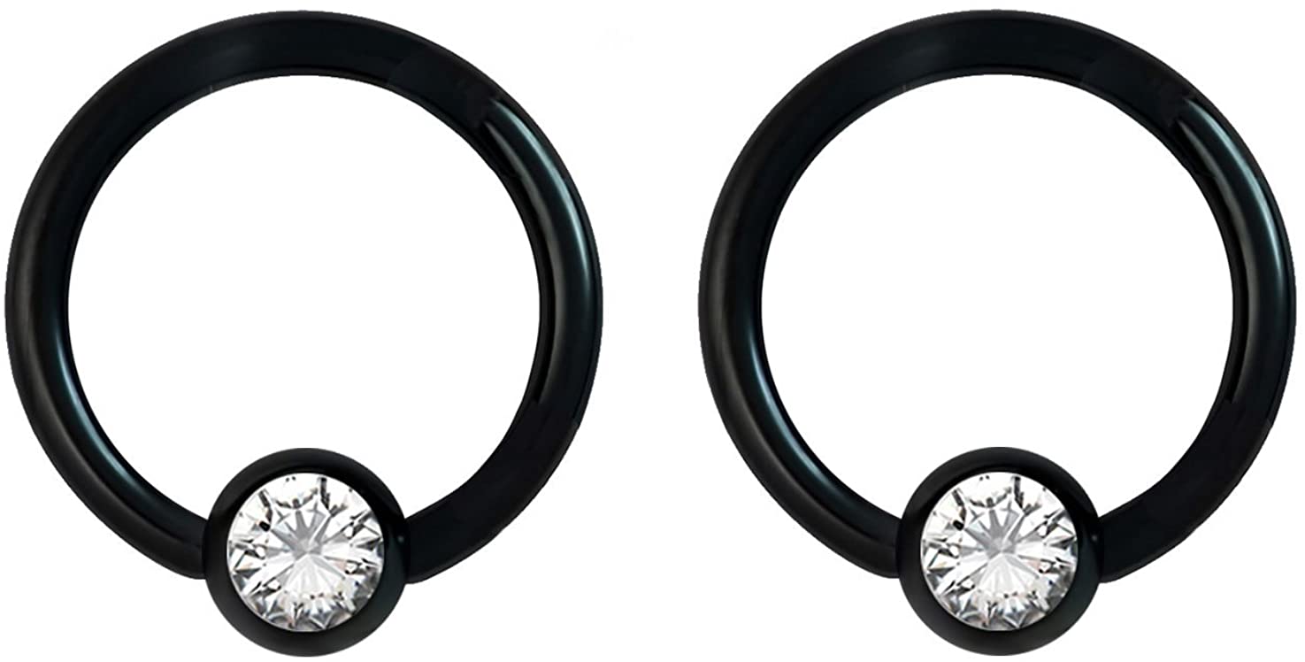 Forbidden Body Jewelry Pair 14g-18g Rainbow & Black Surgical Steel CZ Piercing Hoops (Select Hoop Color/Gauge/Diameter/CZ Color)