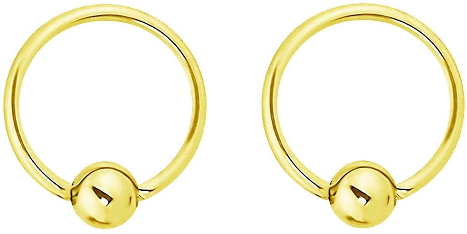 Forbidden Body Jewelry Pair 2g-20g Gold & Rose Gold Tone Surgical Steel Captive Bead Body Piercing Hoops (2pcs)