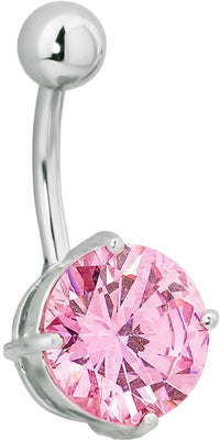 Forbidden Body Jewelry Surgical Steel Pink CZ Solitaire Large 10 mm Gem Belly Button Ring