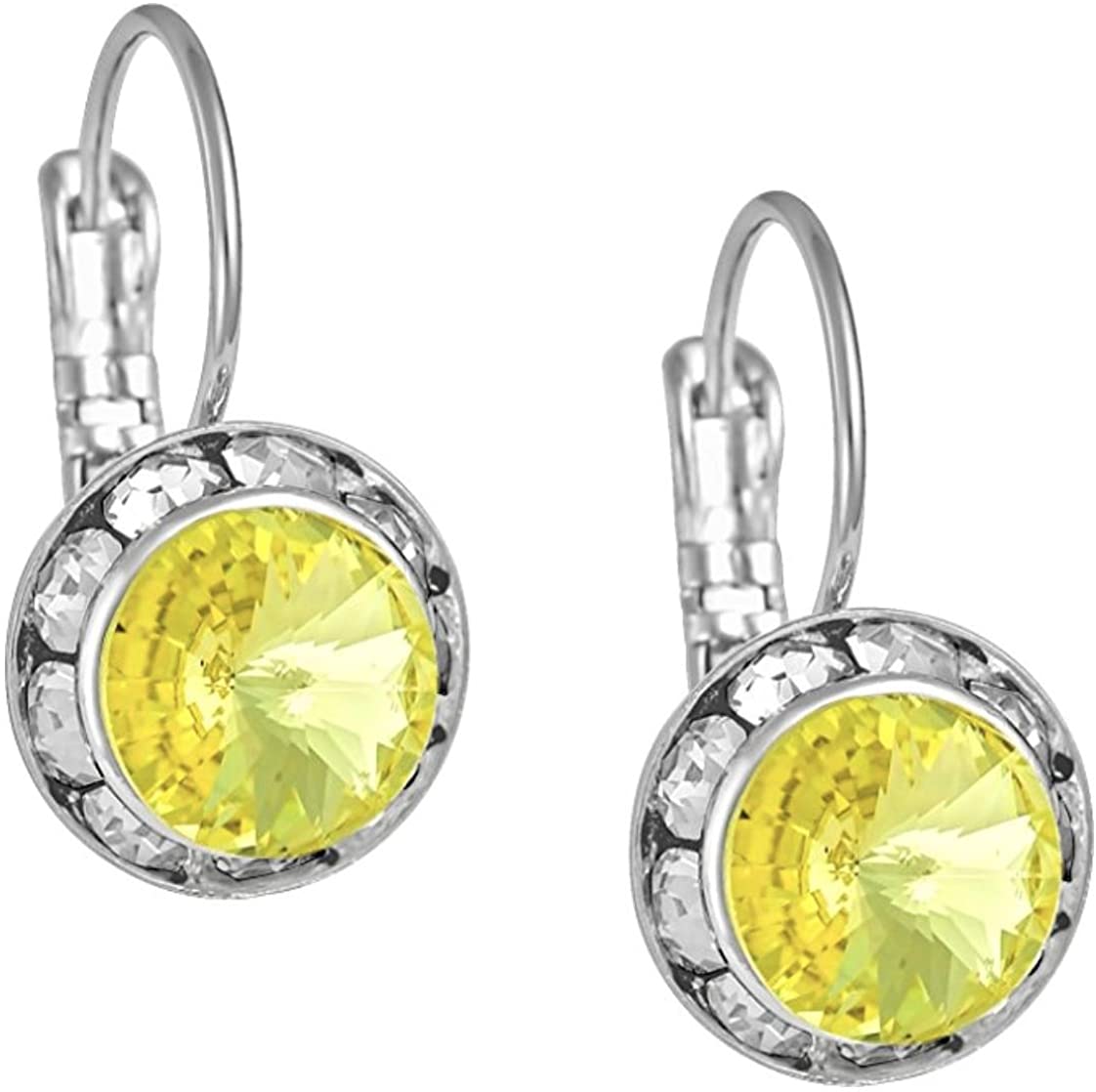 Austrian Crystal Silver Tone Framed Jonquil Lever Back Earrings for Women