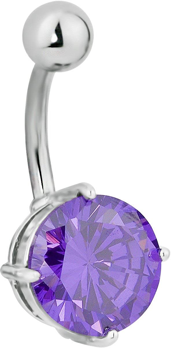 Forbidden Body Jewelry Surgical Steel Purple CZ Solitaire Large 10 mm Gem Belly Button Ring