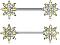 Forbidden Body Jewelry 14mm Surgical Steel CZ Supernova Star Nipple Barbells Pair