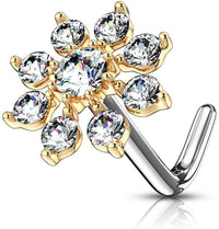 Forbidden Body Jewelry 20g Surgical Steel Big Bling 7mm CZ Snowflake L-Shape Nose Ring