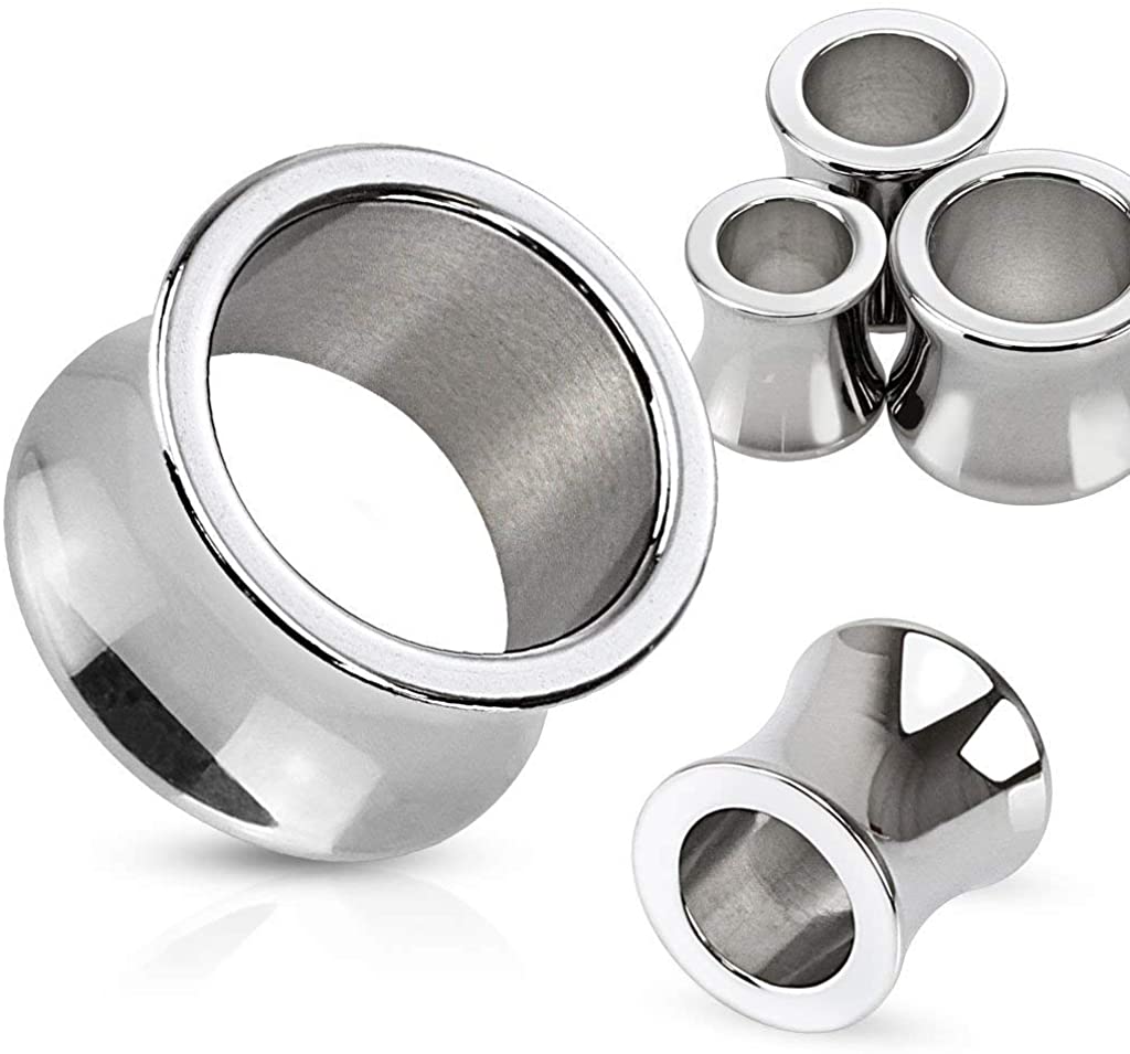 Forbidden Body Jewelry 8/6/4/2/0/00G & 1/2-1 Inch Hand Polished Surgical Steel Saddle Fit Tunnel Plugs